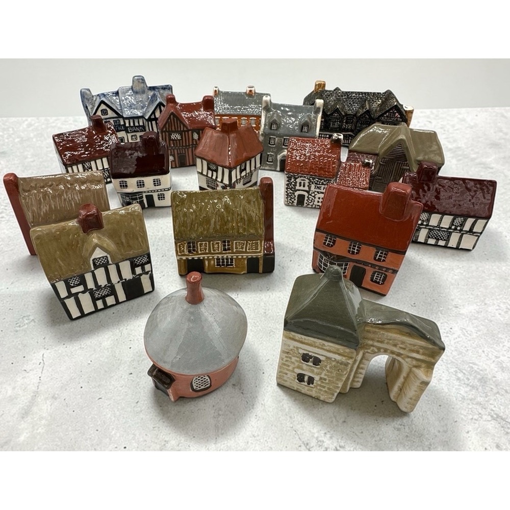15 Vintage Mudlen End Studios Mini Ceramic Houses Made In England 2 Extras READ